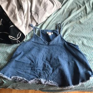 Summer denim crop top  with fringe on bottom